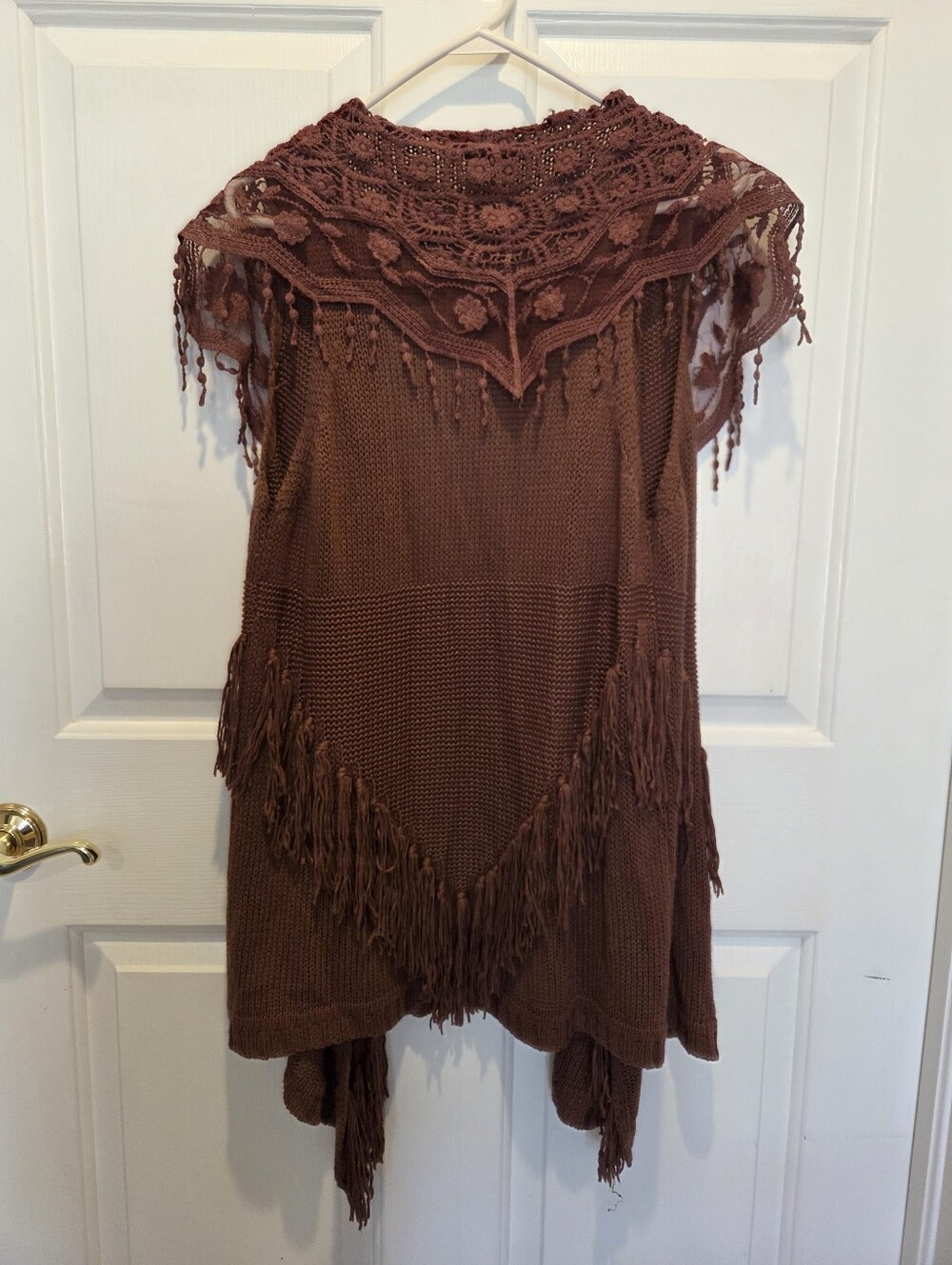 Double Zero Boho Lace Fringe Cardigan Maroon Size M - Picture 9 of 12